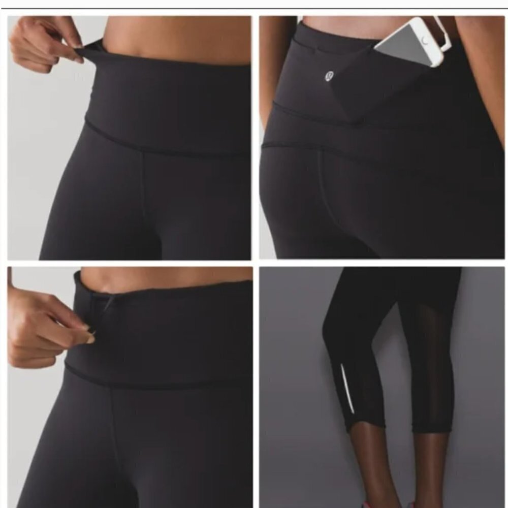 Lululemon Hit It‎ Crop Black Reflective size 6